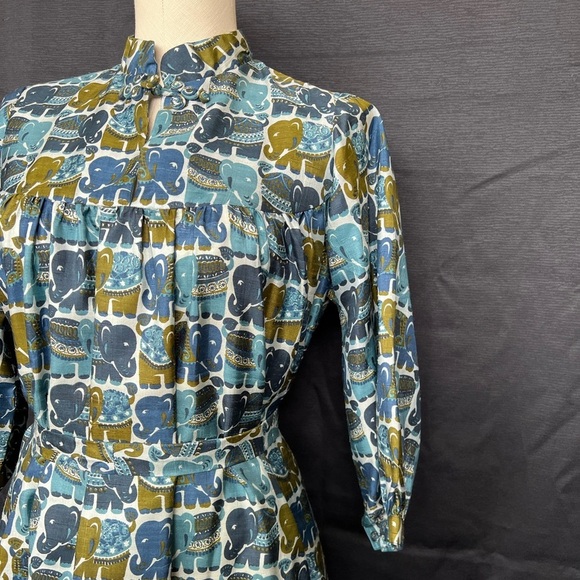Vintage Betty Thai Silk Elephant Print Maxi Dress Belted - Picture 5 of 8